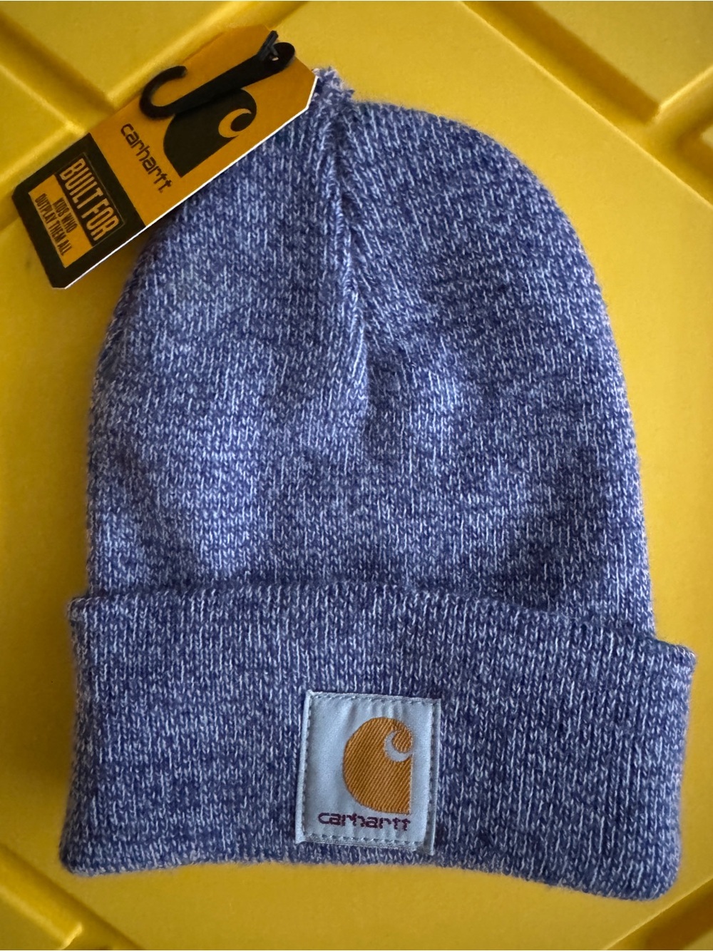 Carhartt Heathered Blue Knit Cuffed Beanie with Logo Patch
